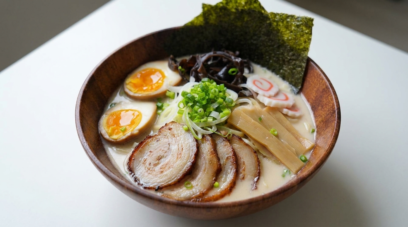 Bogaty i kremowy japoński ramen Tonkotsu