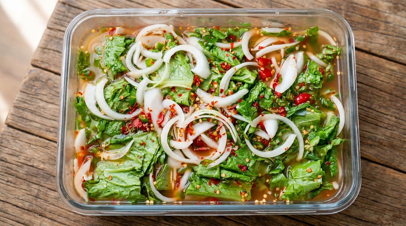 Orzeźwiające koreańskie kimchi wodne z sałaty (Sangchu Mul Kimchi)