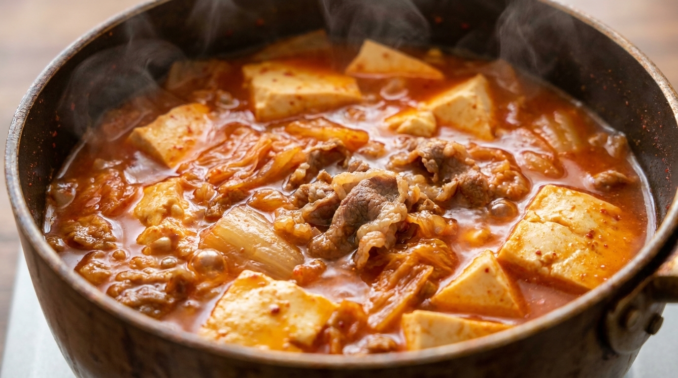 Prosta zupa kimchi z tofu i wołowiną (Kimchi Jjigae)