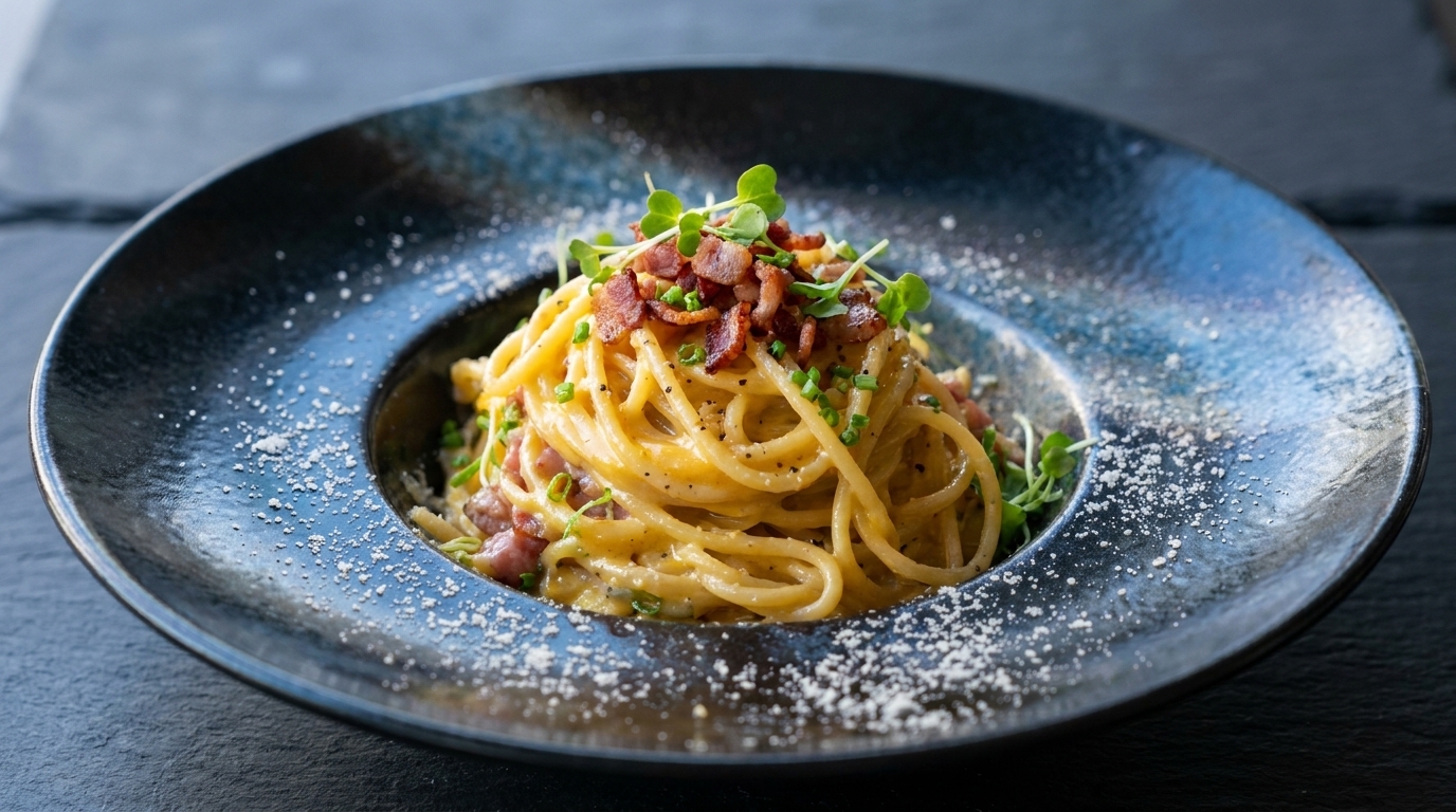 Kremowa carbonara z boczkiem, czosnkiem i szczypiorkiem