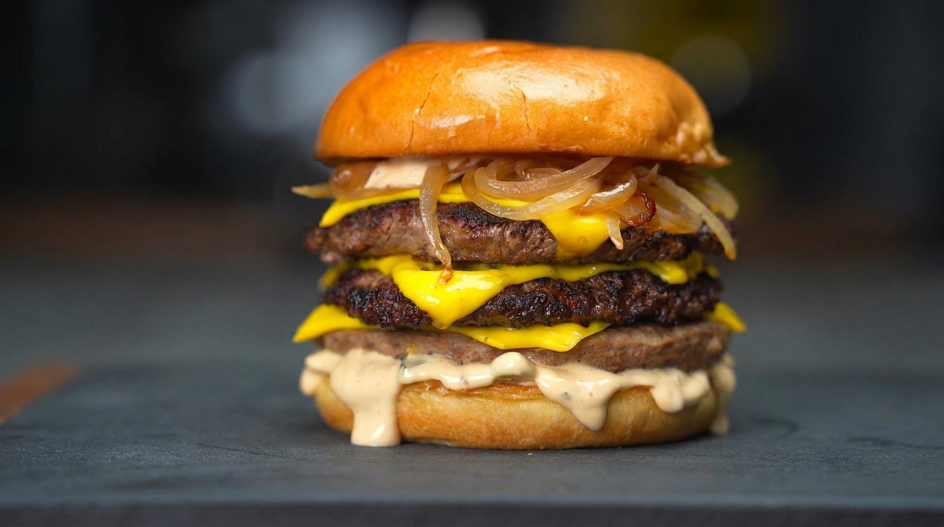 Wybitny Double Cheeseburger z karmelizowaną cebulą