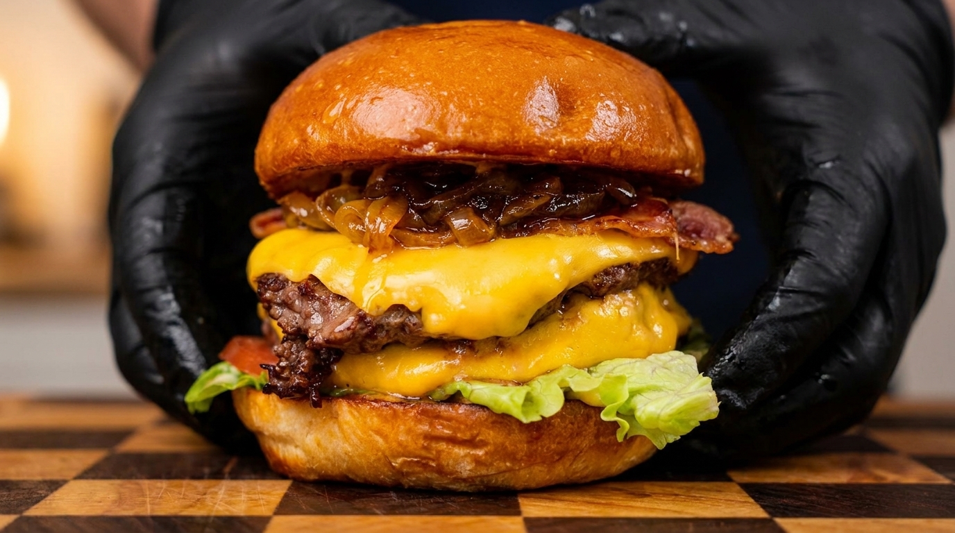 Wykwintny Burger Wagyu z Karmelizowaną Cebulą i Sekretnym Sosem