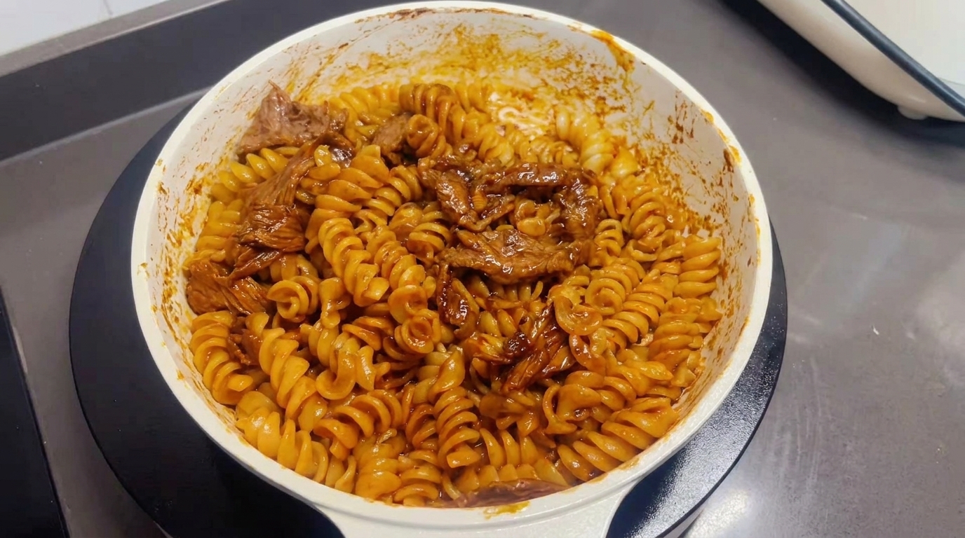 Szybki makaron stir-fry z wołowiną