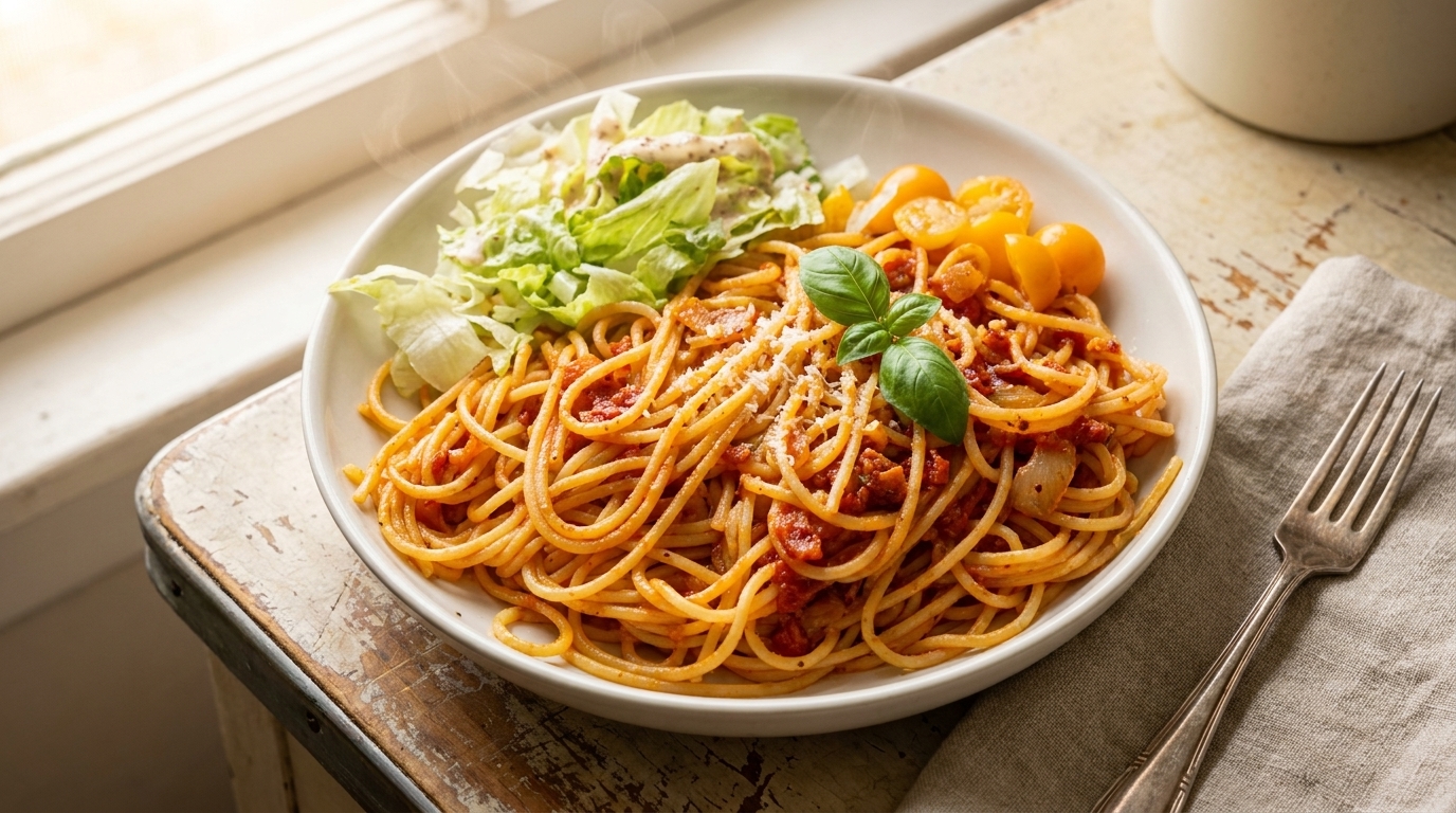 Klasyczne spaghetti z boczkiem i pomidorami