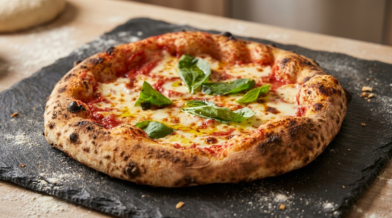 Klasyczna pizza Margherita z ciasta o hydratacji 75%