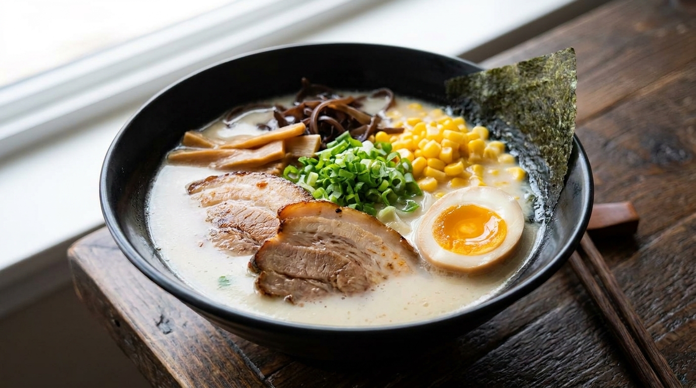Autentyczny Tonkotsu Ramen z gęstym wywarem wieprzowym