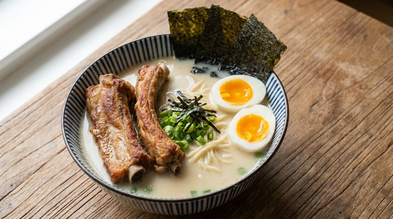 Ramen w stylu Tonkotsu z żeberkami wieprzowymi