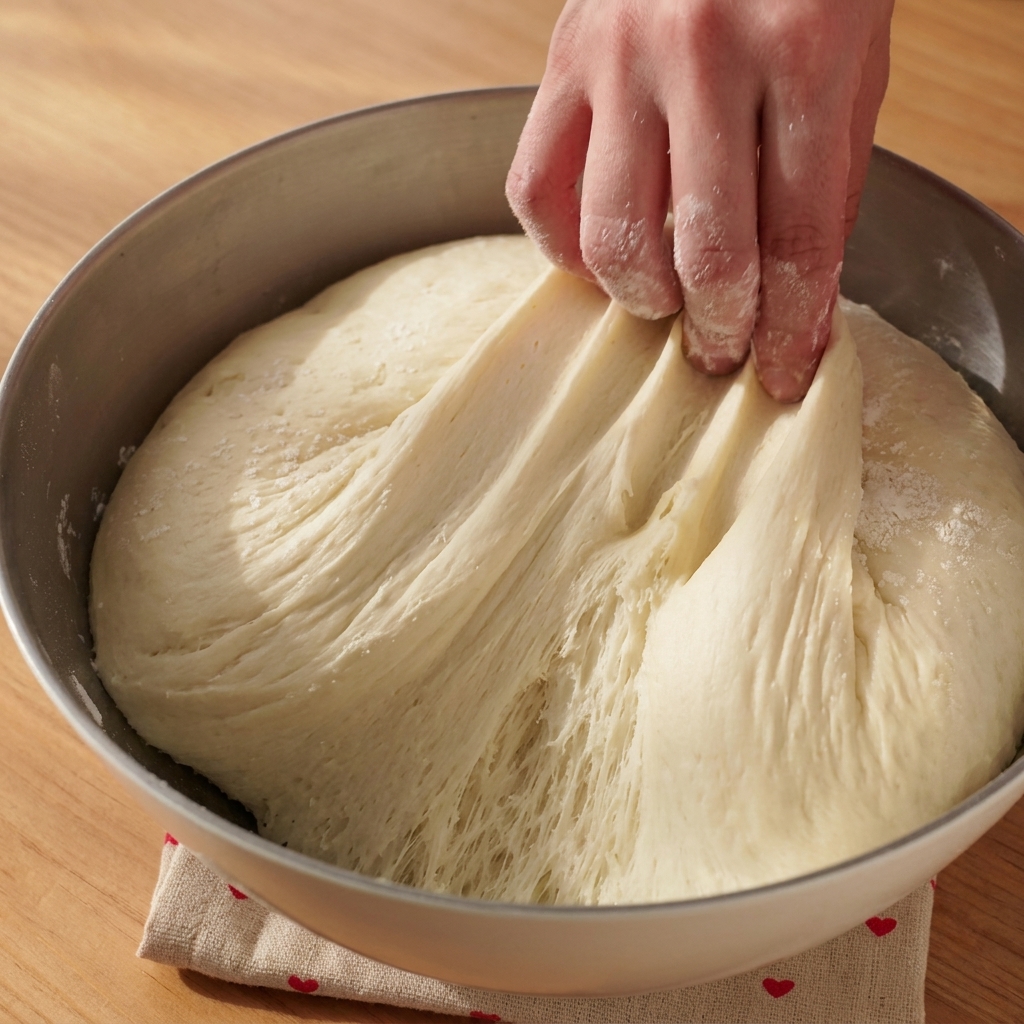 Rozciągane ciasto na pizzę o strukturze przypominającej plaster miodu.