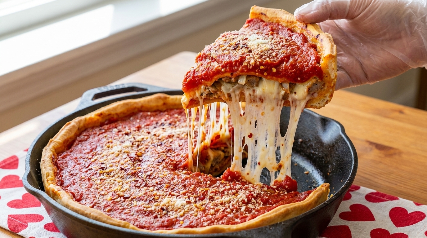 Domowa pizza deep dish z salami i serem