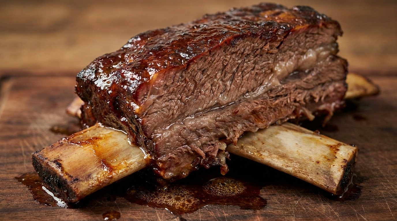 Wolno pieczone żeberka wołowe z domową glazurą BBQ