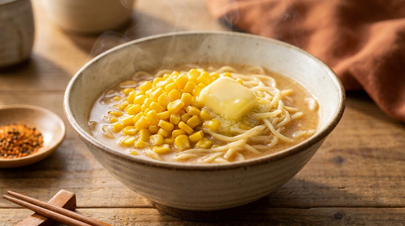 Szybki i kremowy ramen z miso, masłem i kukurydzą