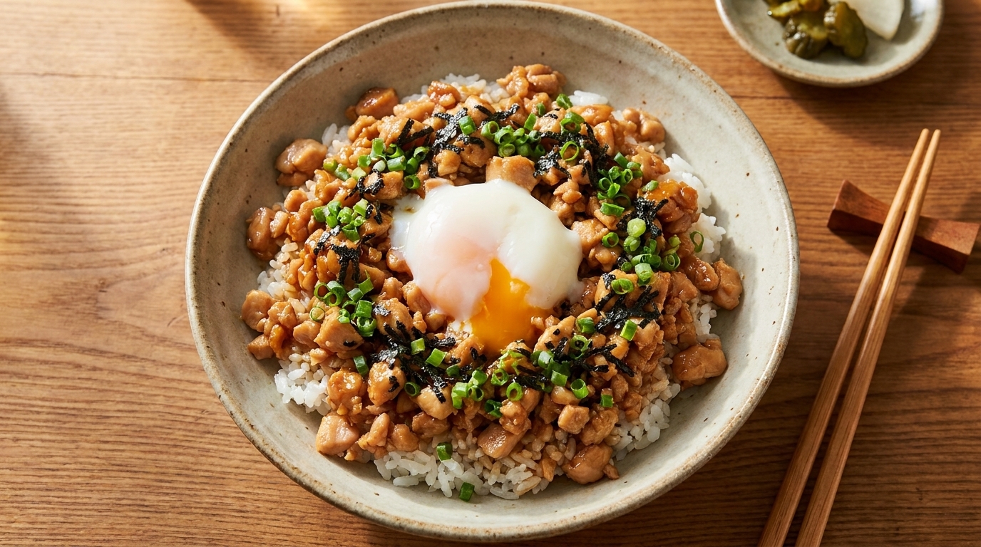 Japońskie Donburi z Siekanym Kurczakiem i Jajkiem Onsen