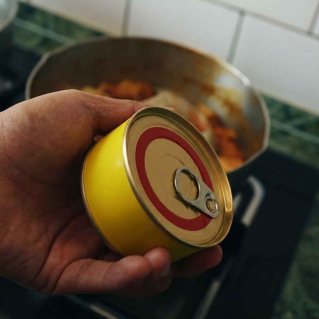 Tuńczyk z puszki dodawany do bulionu z kapustą.