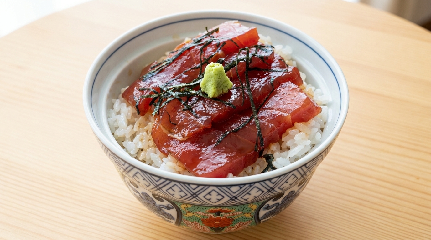 Klasyczne Zuke Don (Miseczka ryżu z marynowanym tuńczykiem sashimi)