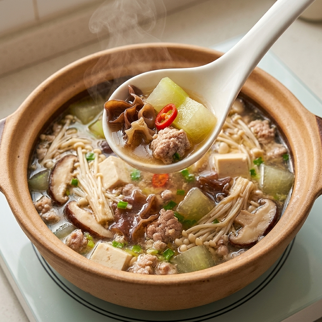 Świeże kapelusze grzybów shiitake krojone w cienkie paski na desce do krojenia.