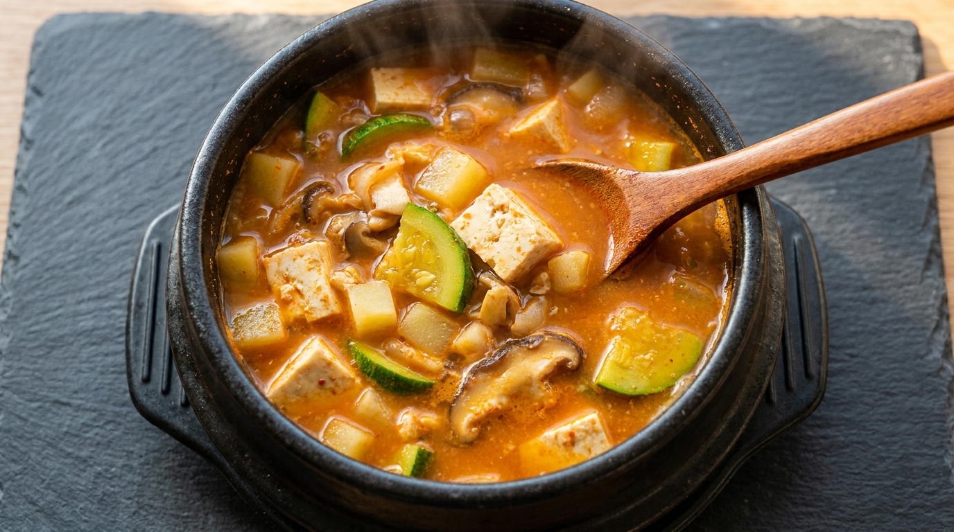 Klasyczne Doenjang Jjigae (Koreańska zupa z pastą sojową)