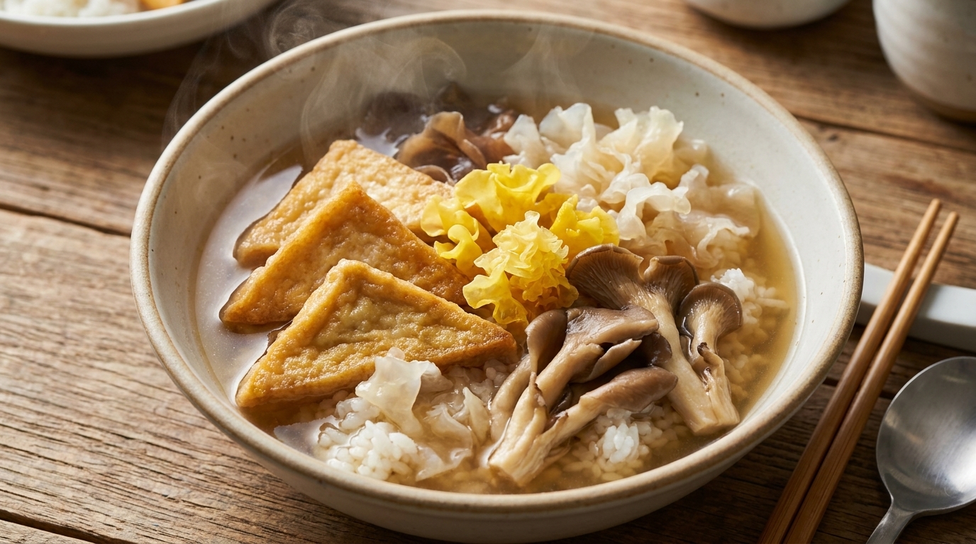 Aromatyczna zupa z grzybami i tofu z glinianego garnka
