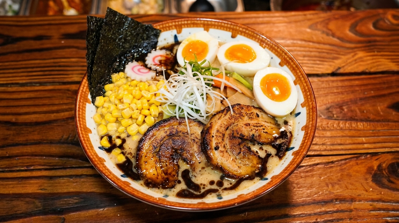 Kuro Mayu Ramen: Esencjonalny bulion z grubymi plastrami chashu i czarnym olejem czosnkowym