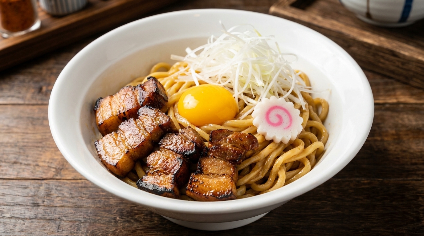 Japoński makaron Abura Soba (Oil Noodles) z duszonym boczkiem wieprzowym