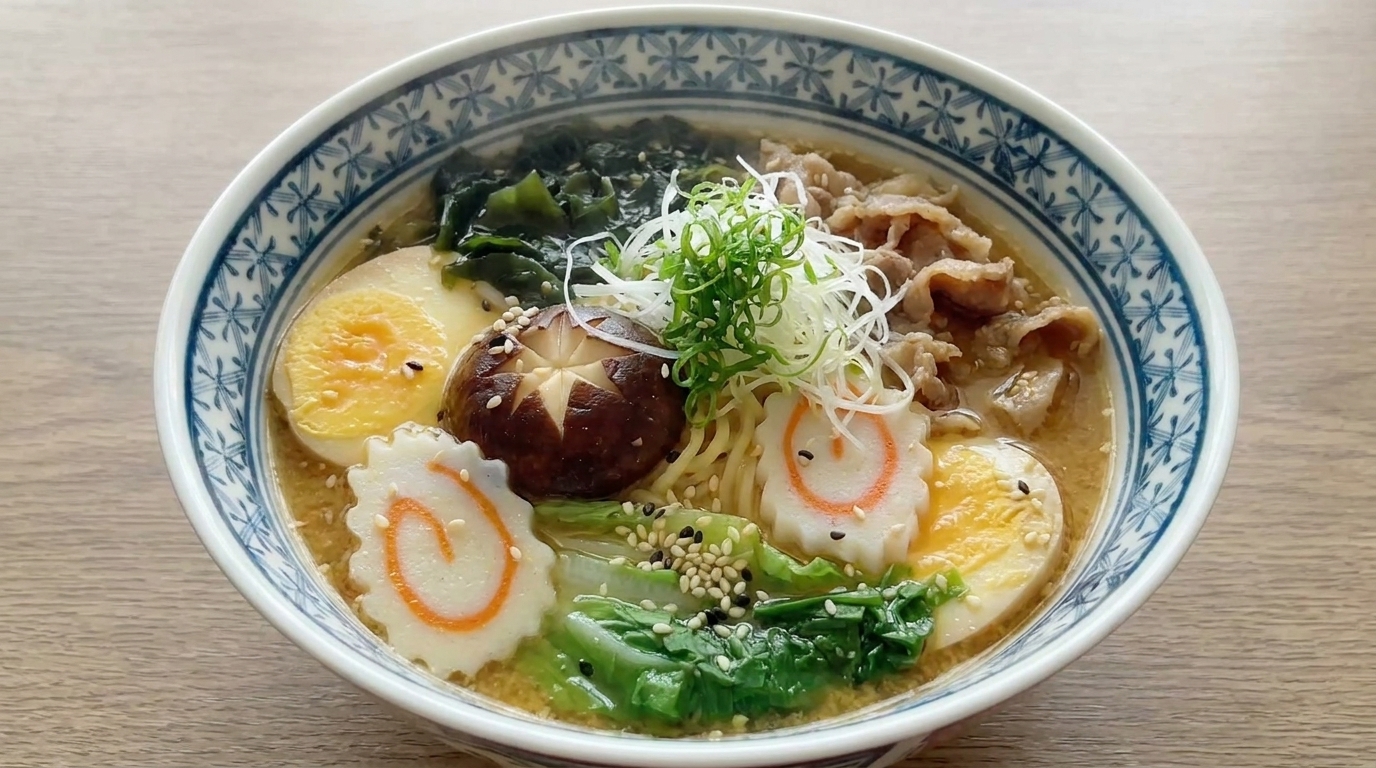 Autentyczny japoński Miso Ramen z aromatycznym wywarem