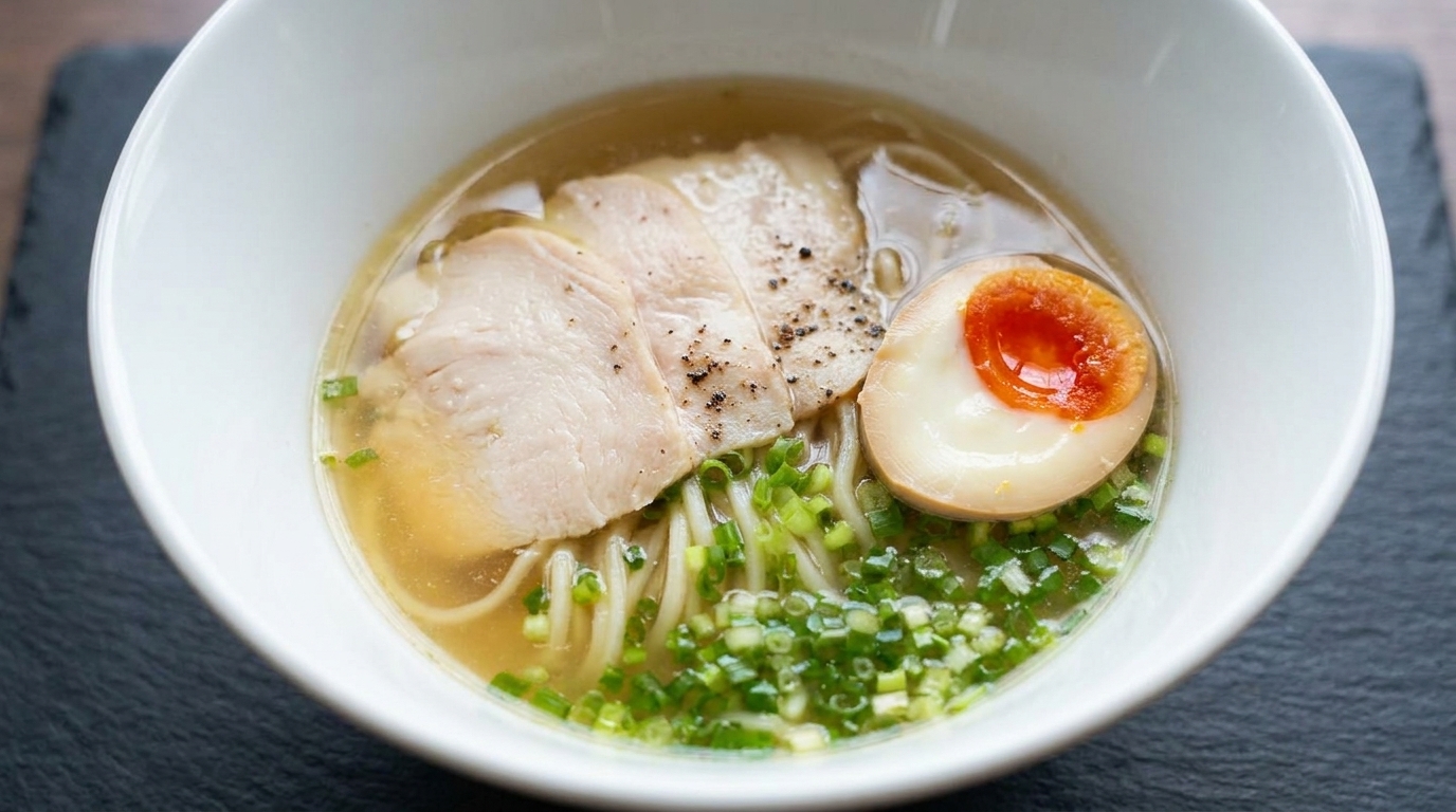 Klasyczny Ramen Shio z Kurczakiem (Klarowny Bulion Solny)