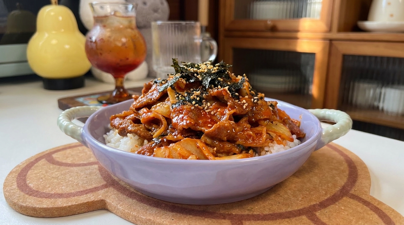 Koreański ryż z kimchi i wołowiną (Kimchi Deopbap)