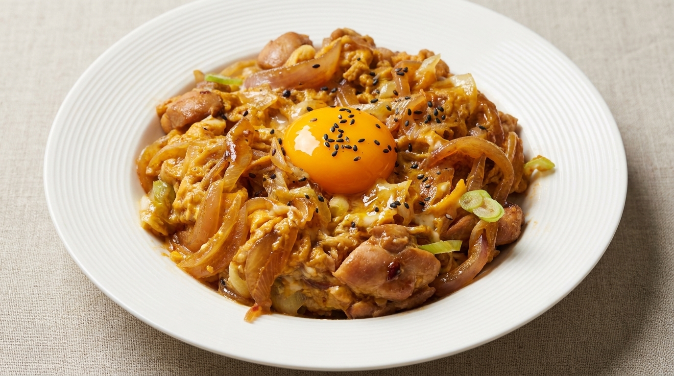 Klasyczne japońskie Oyakodon (kurczak z jajkiem na ryżu)