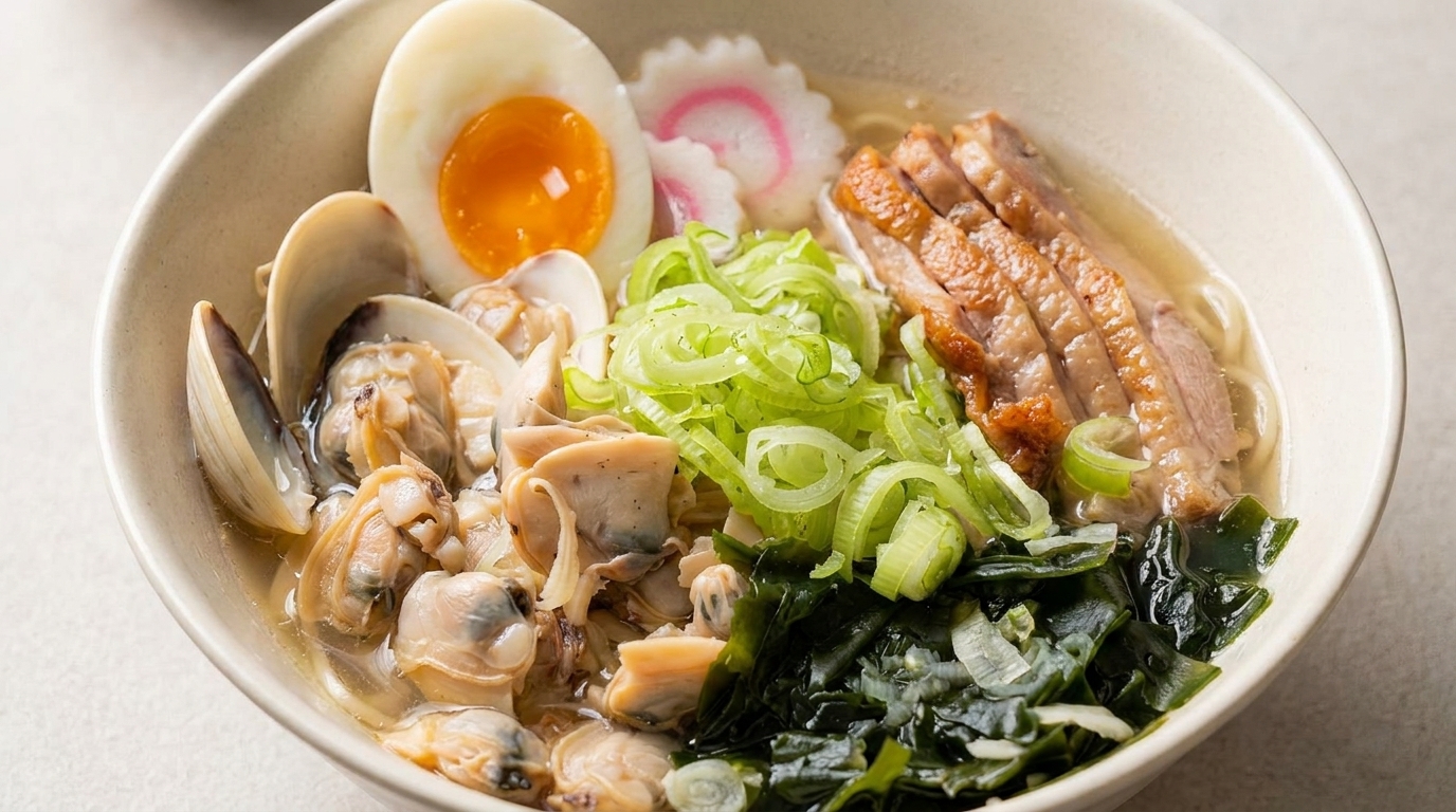 Domowy Ramen Shio z Małżami i Smażoną Kaczką