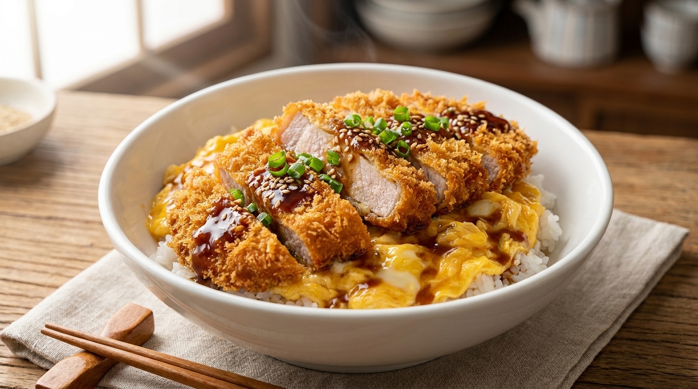Pieczony japoński Katsudon z puszystym jajkiem