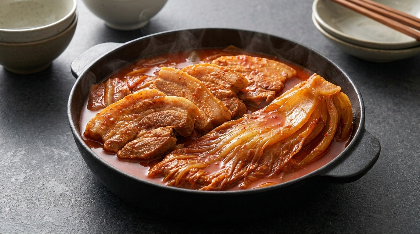 Kimchi Jjim z boczkiem wieprzowym (Duszony boczek z dojrzałym kimchi)