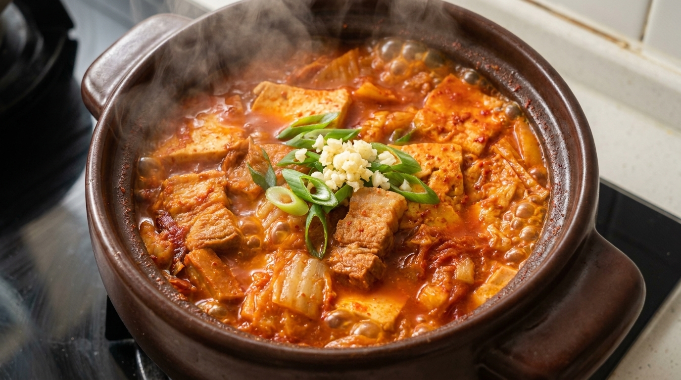 Autentyczne Kimchi-jjigae z boczkiem (Koreańska zupa kimchi)