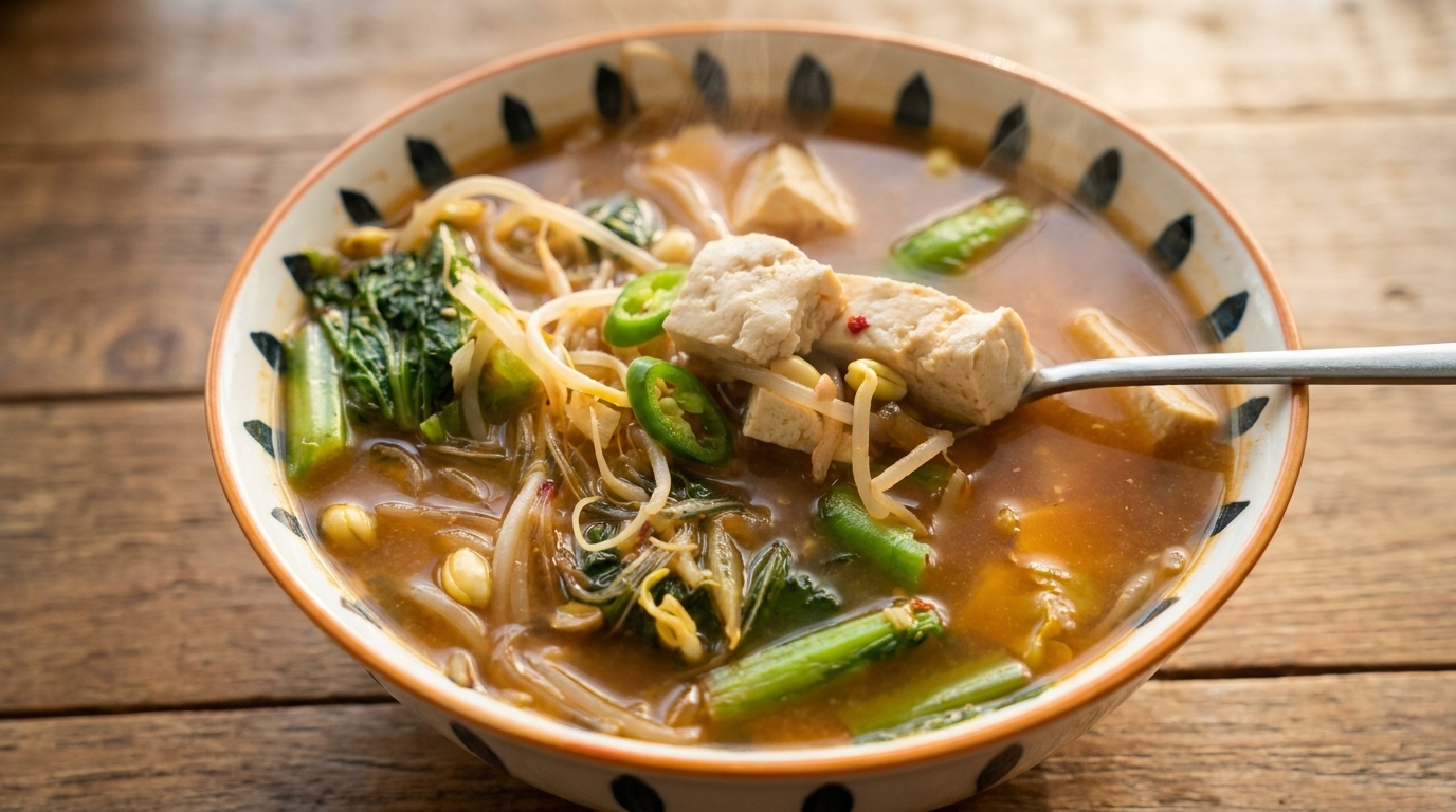 Sycąca koreańska zupa z pasty sojowej (Doenjang-jjigae)