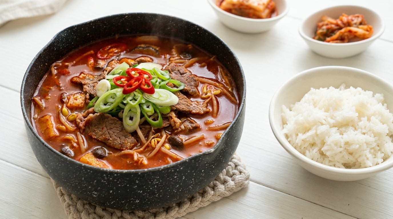 Pikantna koreańska zupa z wołowiną i tofu (w stylu Yukgaejang)