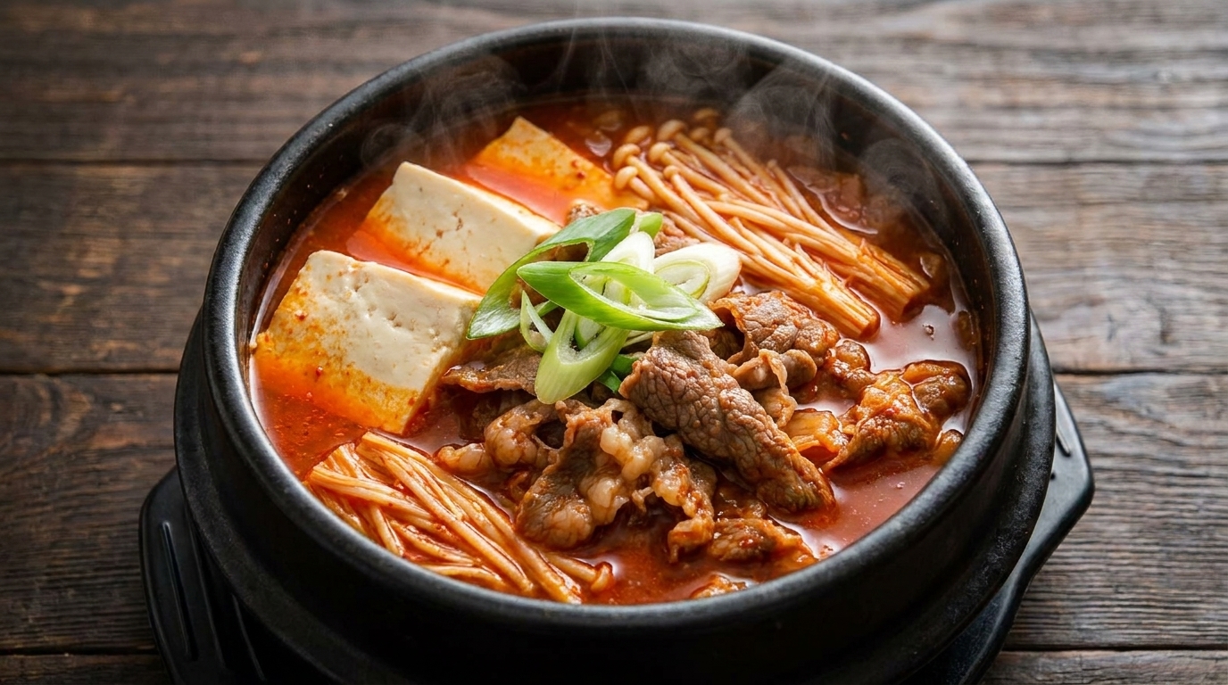 Koreański gulasz z kimchi i wołowiną (Kimchi-jjigae)