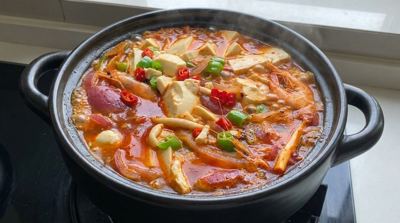Ostra koreańska zupa z kimchi i tofu (Kimchi-jjigae)