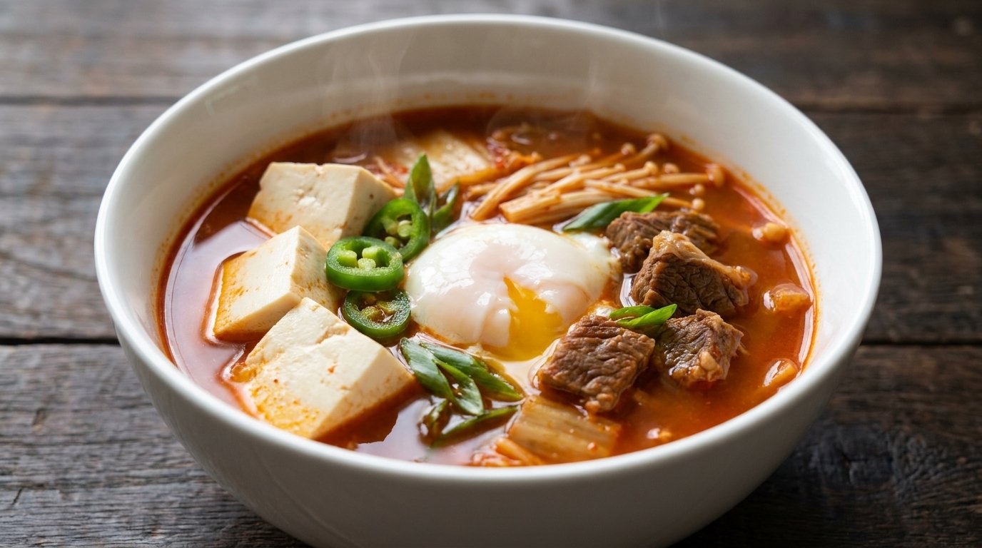 Niskokaloryczna Zupa Kimchi z Wołowiną i Tofu (Kimchi-jjigae)