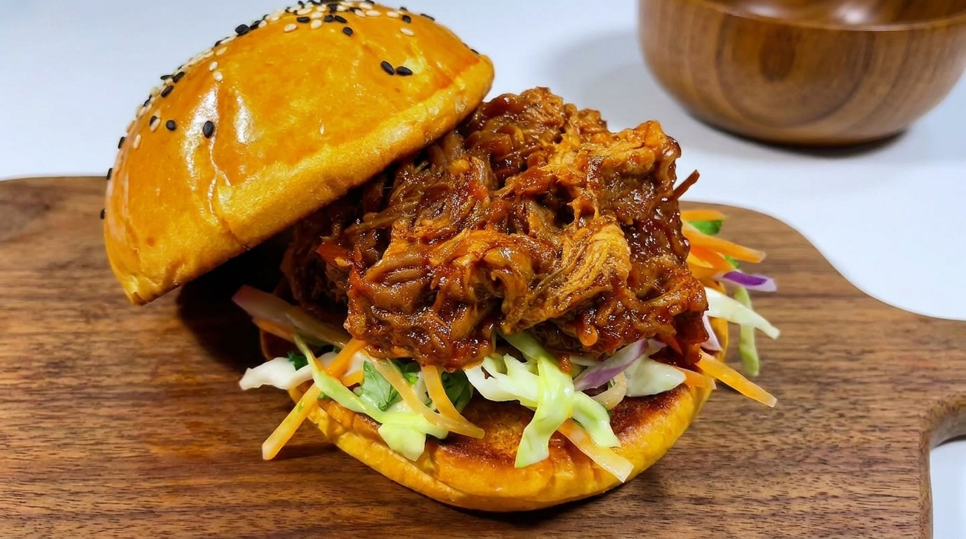 Burgery z szarpaną wieprzowiną BBQ i domową sałatką coleslaw