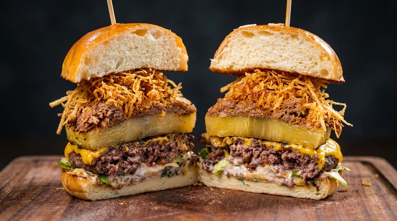 Amerykański Burger Gourmet z Szarpaną Wieprzowiną