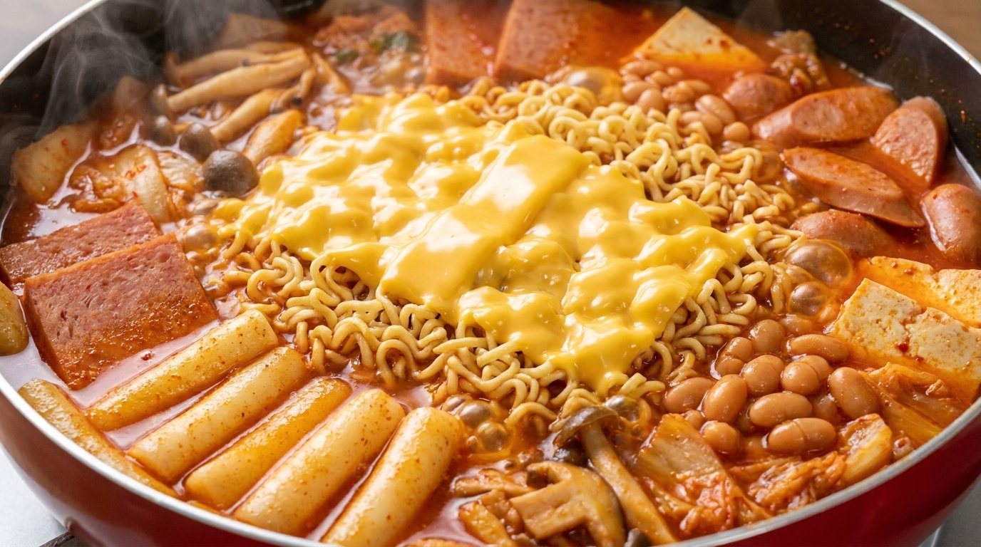 Klasyczne koreańskie gulasz wojskowy (Budae Jjigae)
