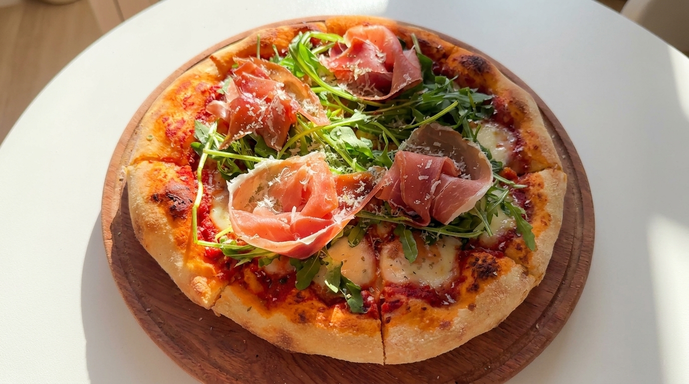 Prawdziwa włoska pizza z szynką parmeńską i rukolą (Prosciutto e Rucola)