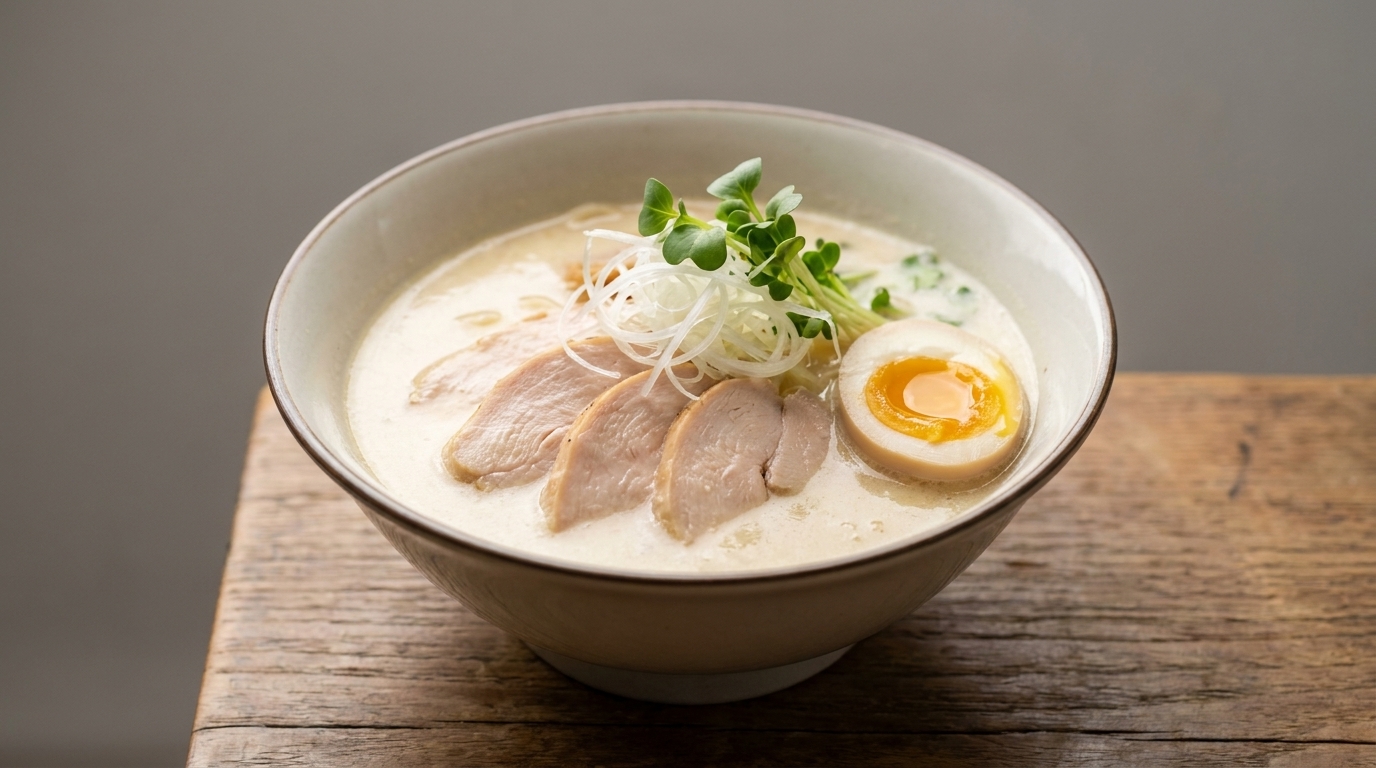 Autentyczny japoński ramen Tori Paitan (kremowy bulion z kurczaka)