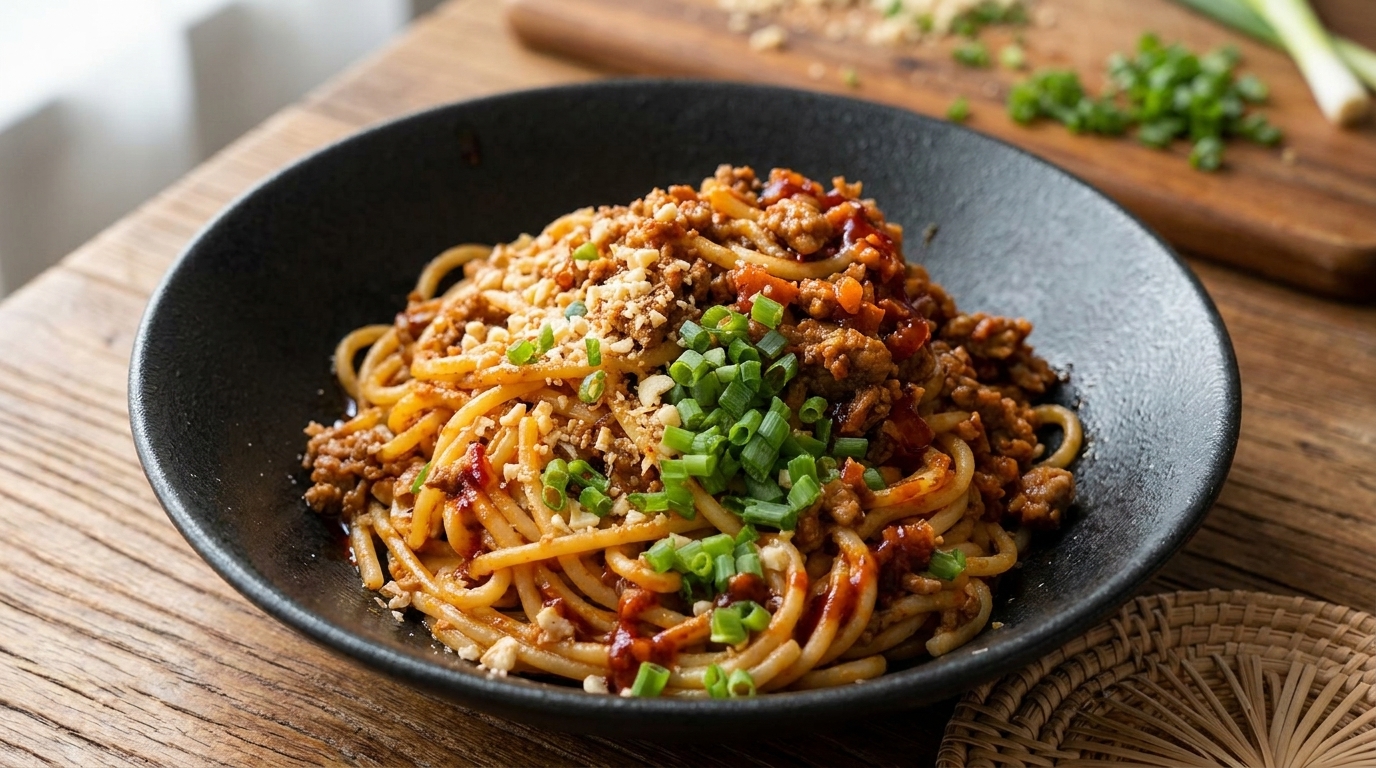 Spaghetti Dan Dan w stylu syczuańskim