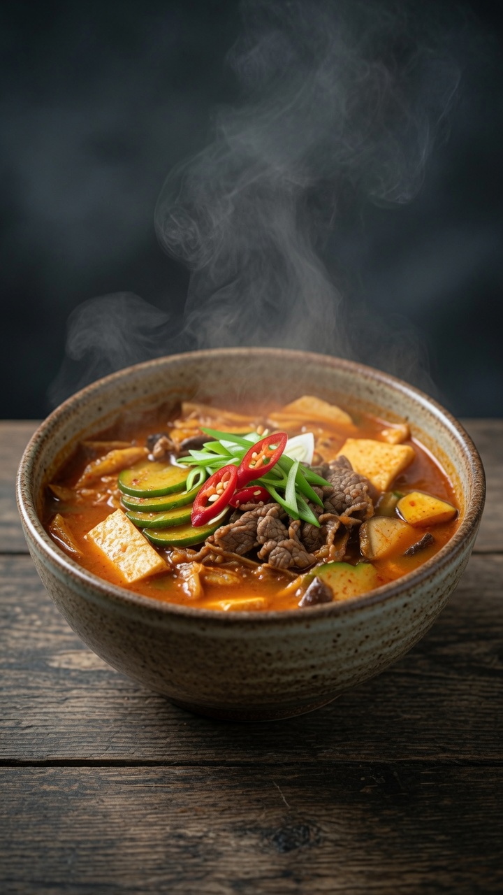 Pikantna koreańska zupa Kimchi z wołowiną