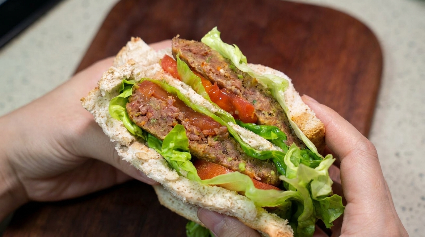 Zdrowy domowy burger wołowy z warzywami