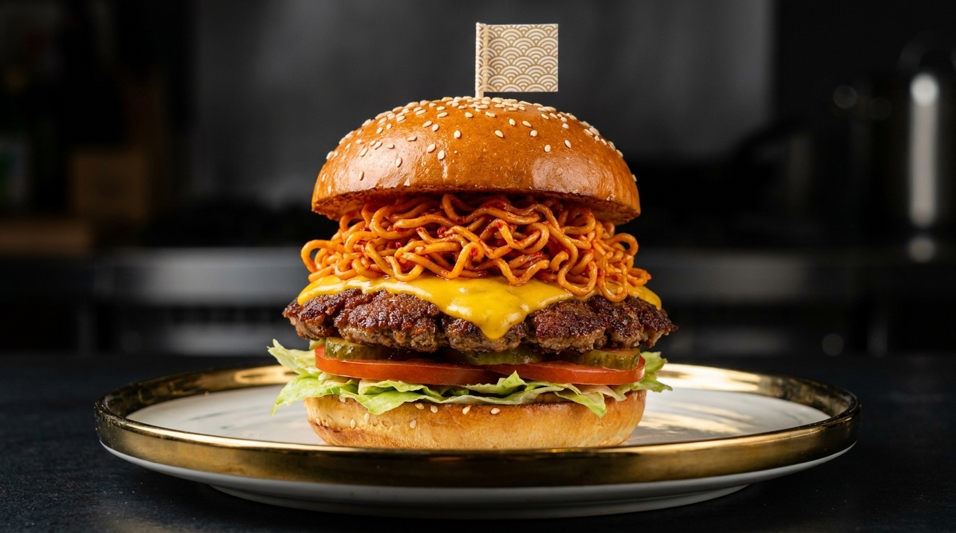 Pikantny burger z ramenem Buldak
