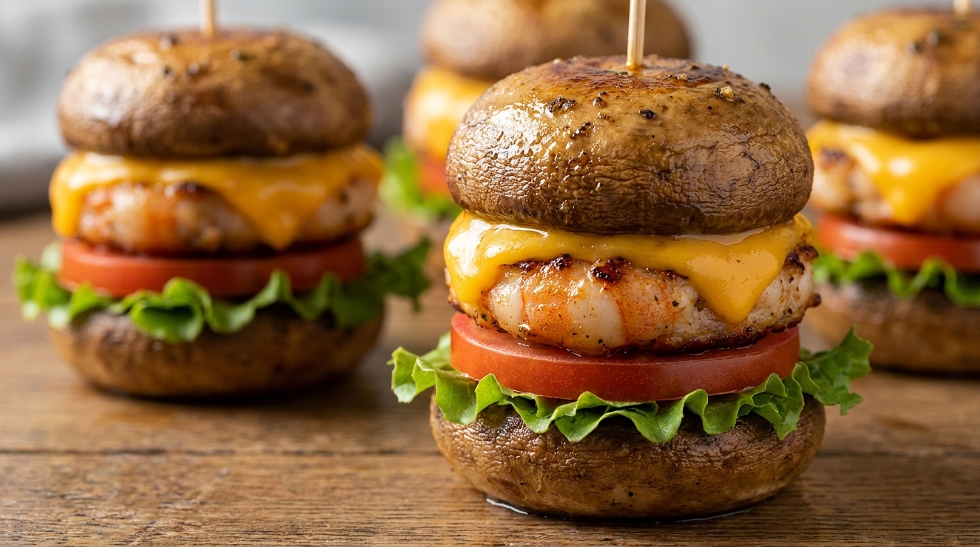 Mini burgery z pieczarkami i krewetkami