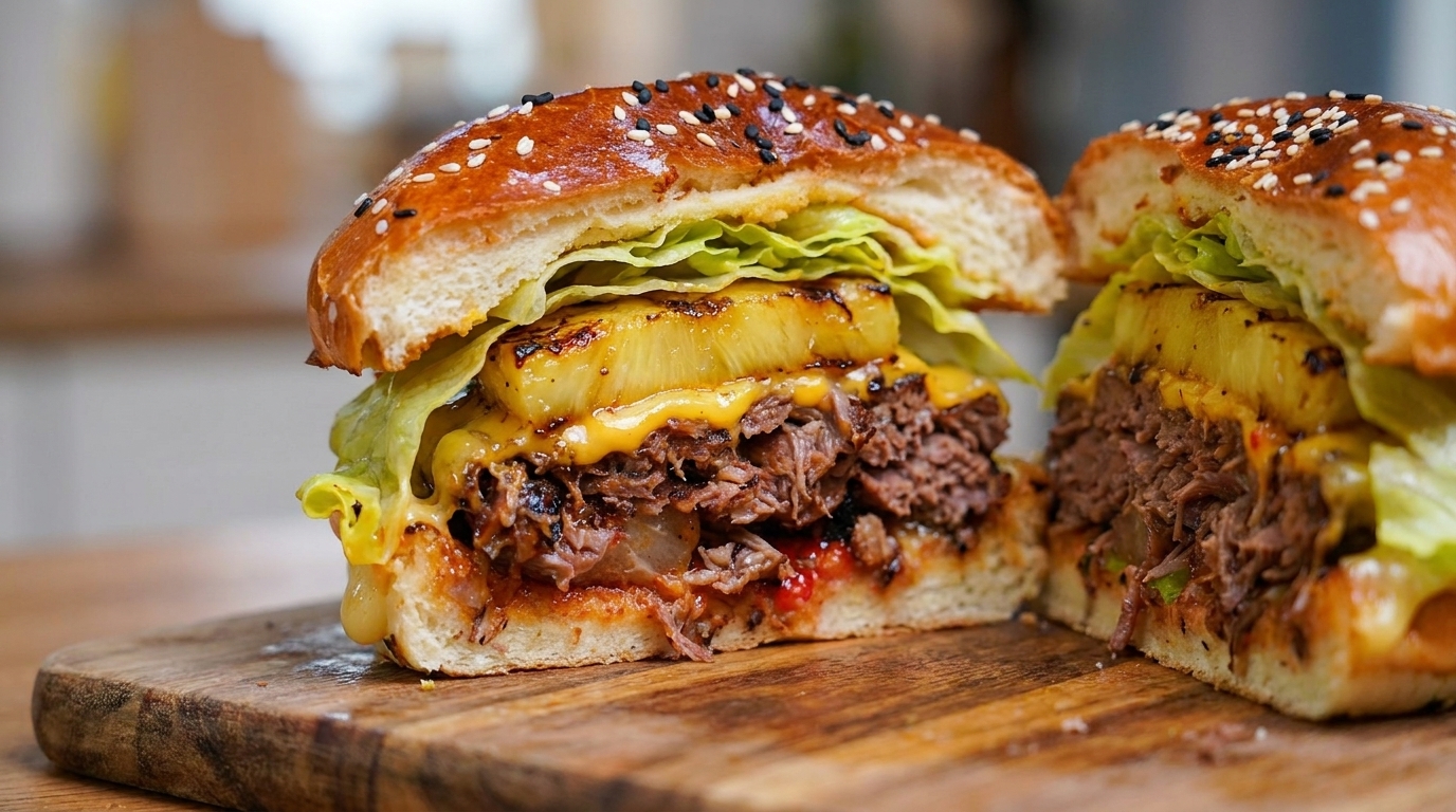 Wędzony burger z wołowiną Angus i grillowanym ananasem
