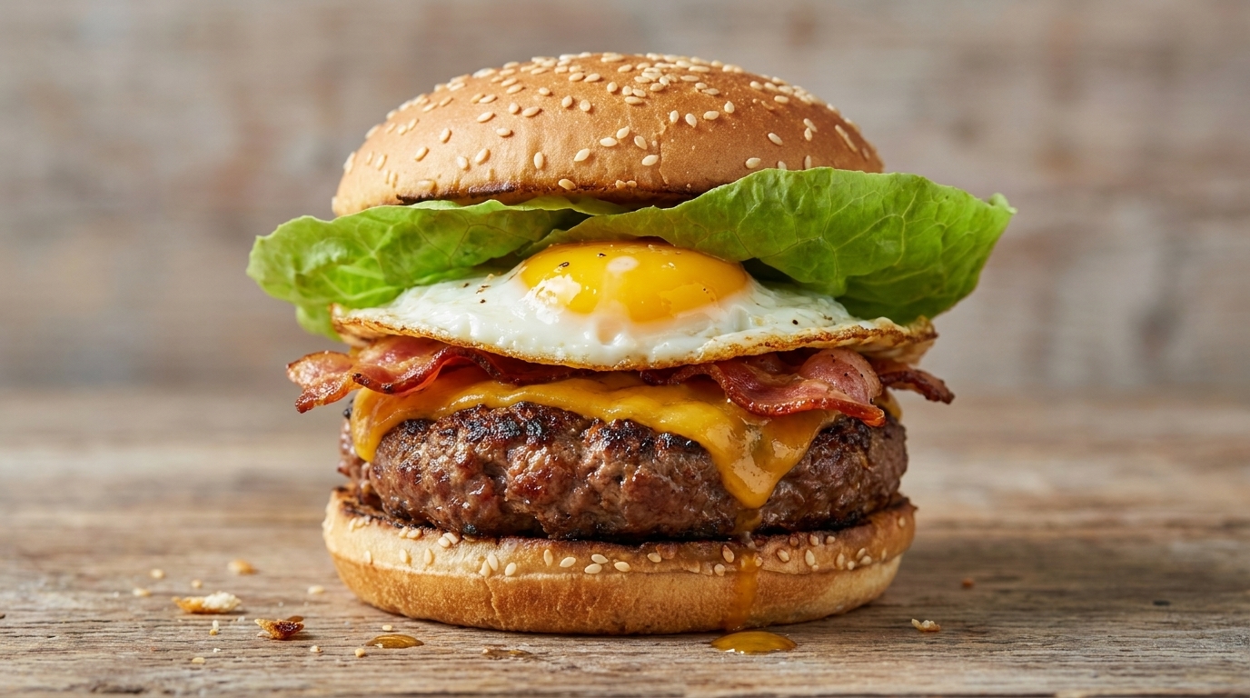 Najlepszy domowy burger z boczkiem i jajkiem sadzonym