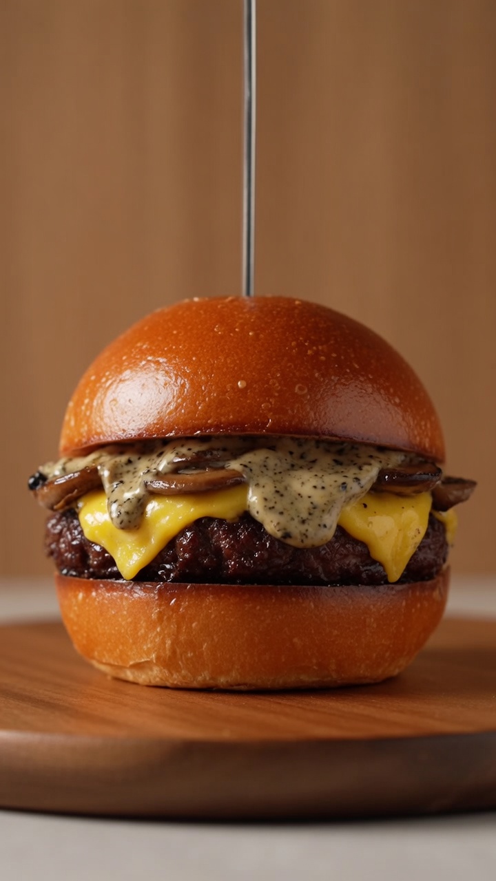 Gourmet Burger z Wołowiną i Sosem z Czarnych Trufli