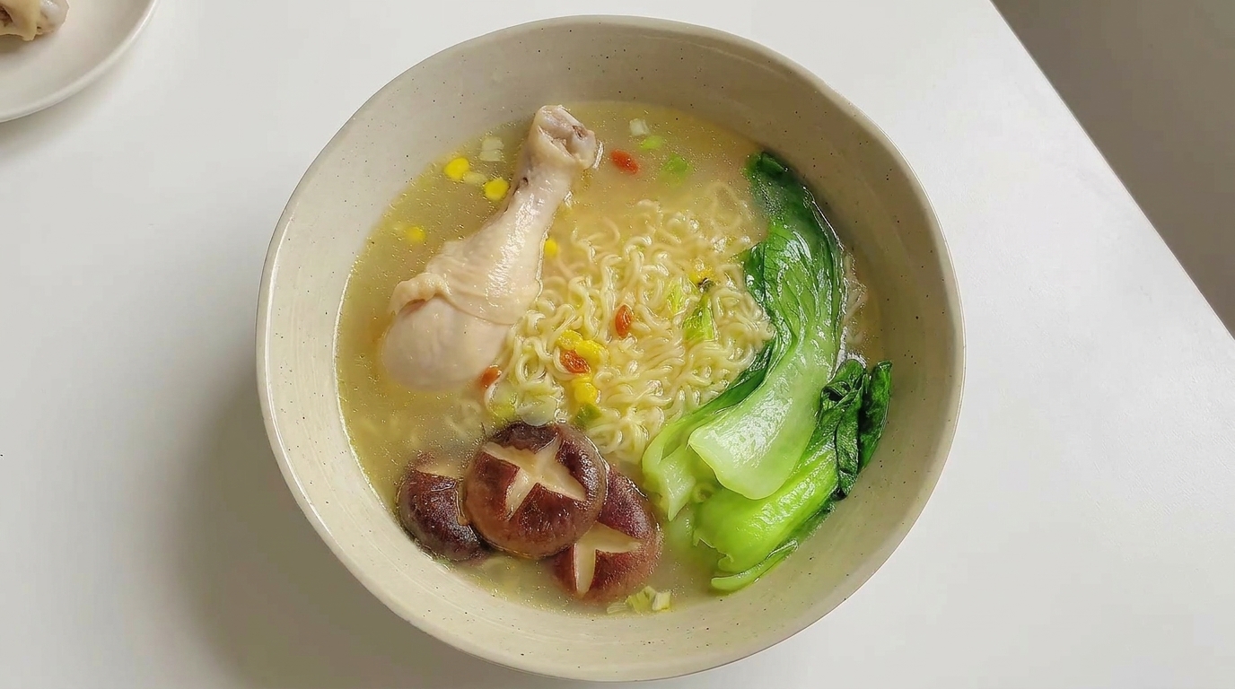Luksusowy Ramen z Kurczakiem, Shiitake i Pak Choi